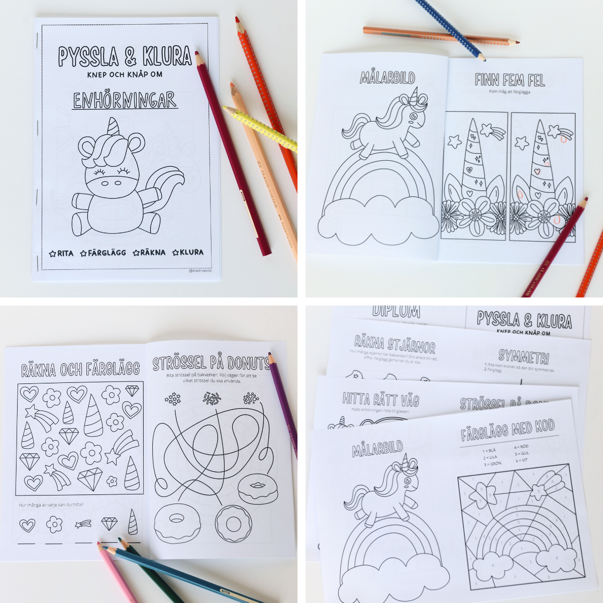 Pyssla och klura: enhörningar (rita, färglägg, räkna, pyssel)
