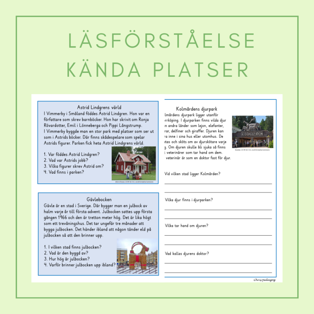 Läsförståelse kända platser