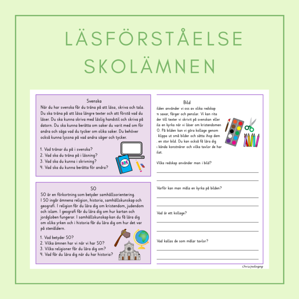 Läsförståelse skolämnen