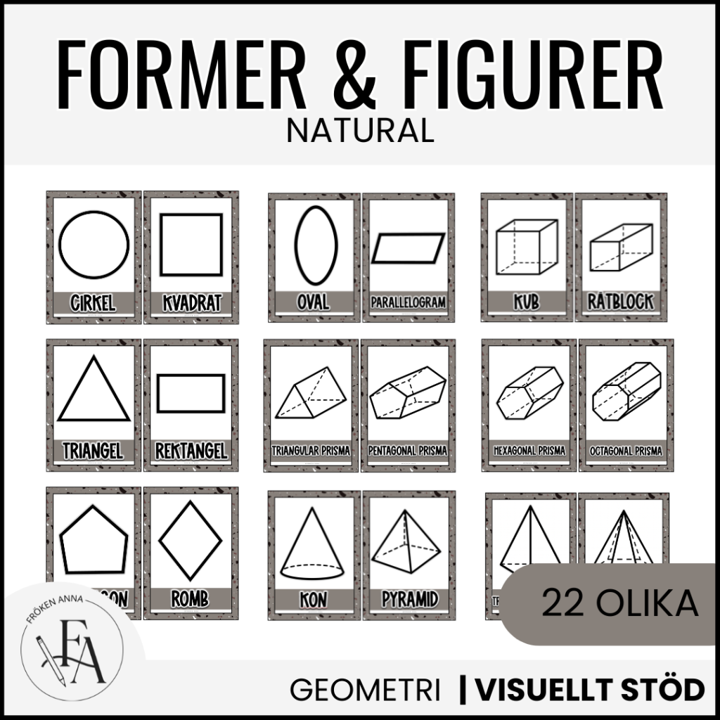 Posters – Geometriska former och figurer 2D & 3D (tema natural)