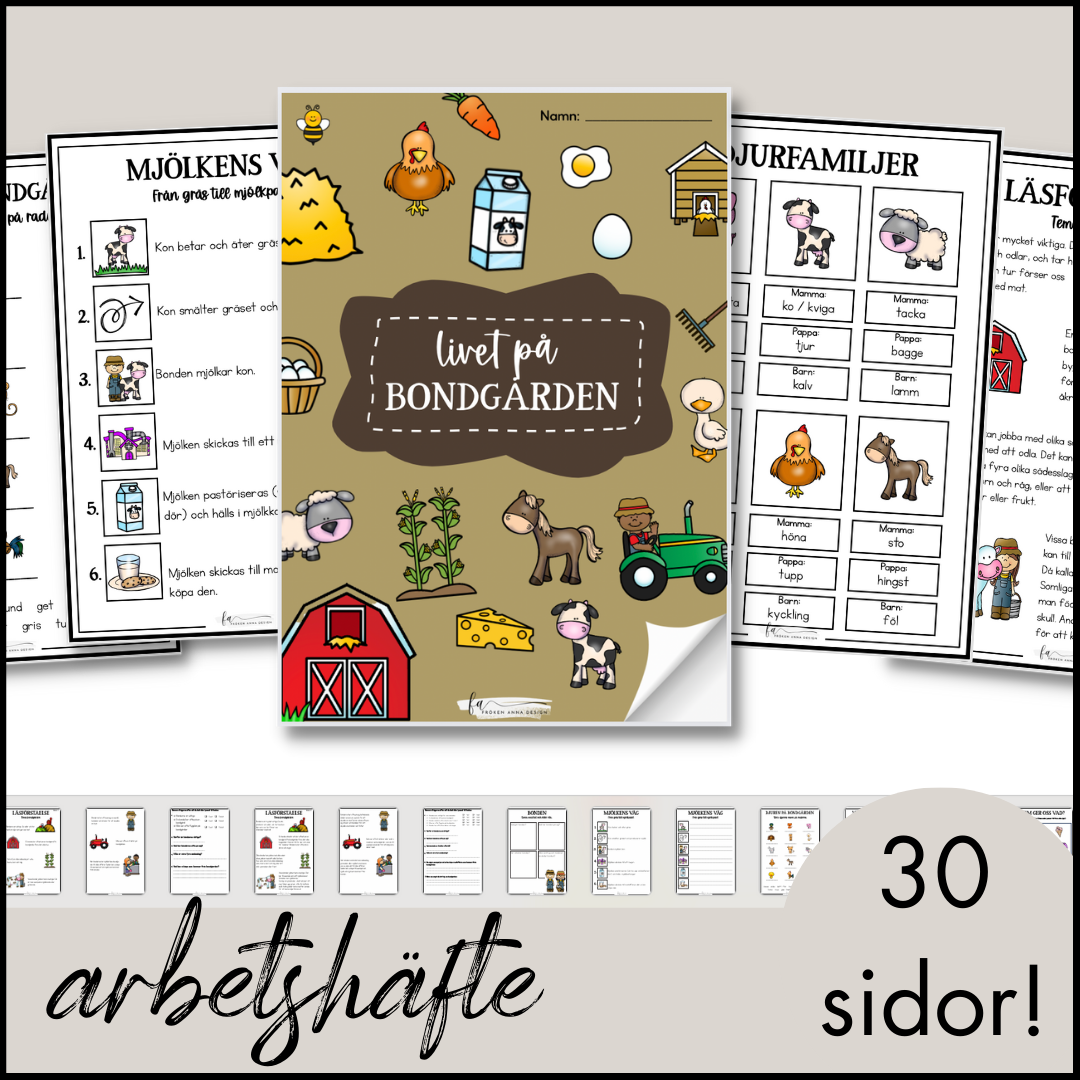 BONDGÅRDEN PAKET: Arbetshäfte, ordkort, målarbilder, hör vi ihop, TAKK mm.