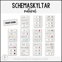Stilrena, redigerbara schemaskyltar tema natural