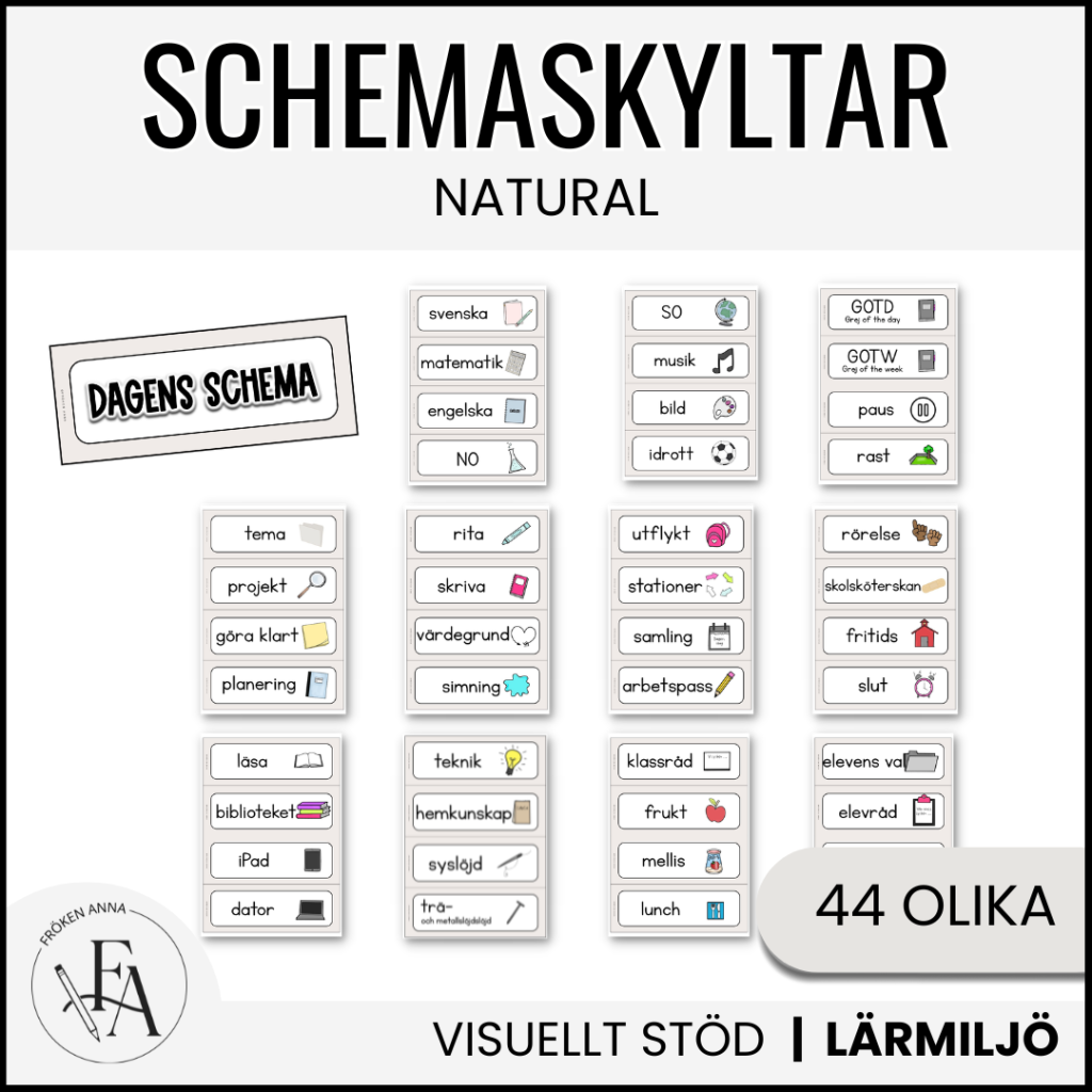 Stilrena, redigerbara schemaskyltar tema natural