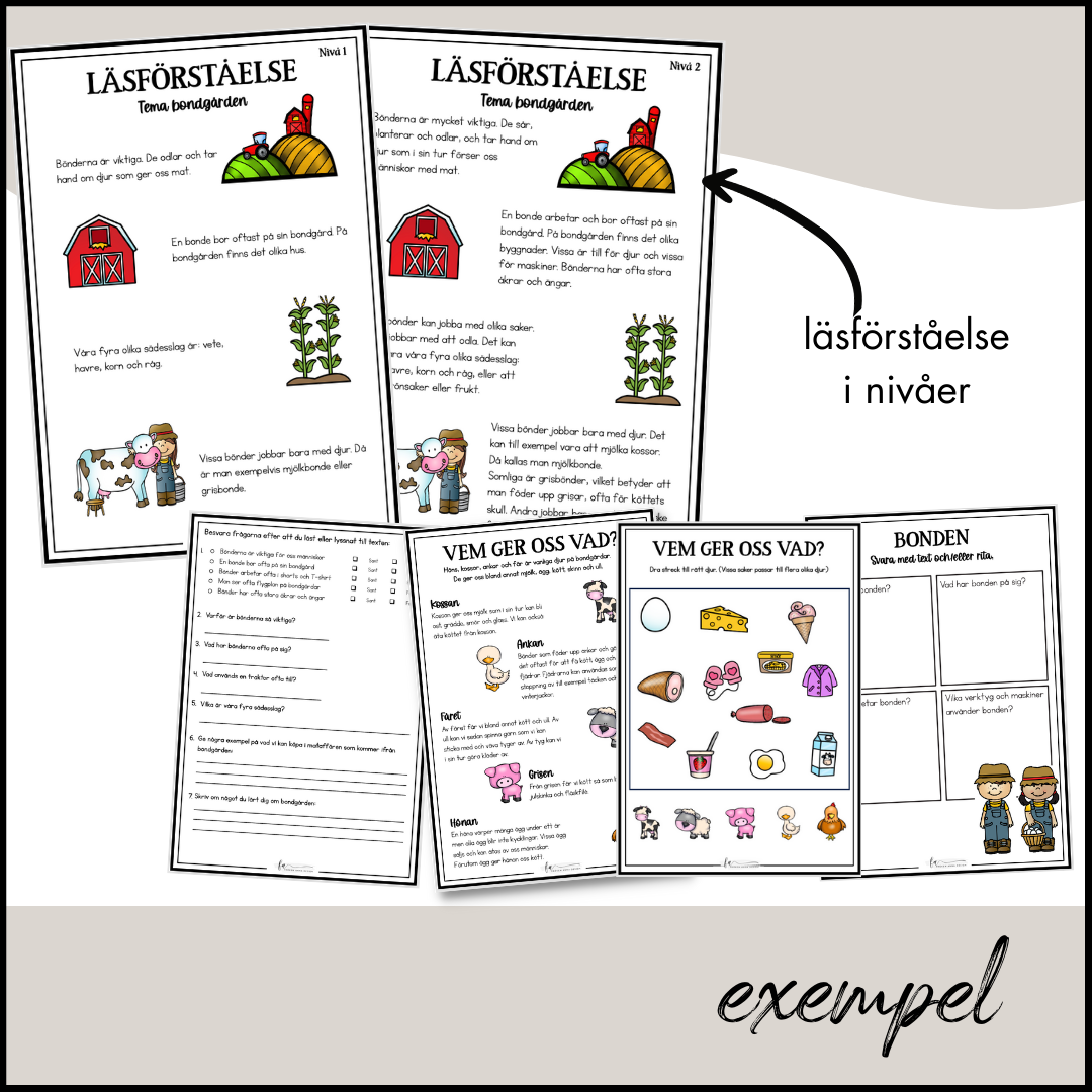 BONDGÅRDEN PAKET: Arbetshäfte, ordkort, målarbilder, hör vi ihop, TAKK mm.