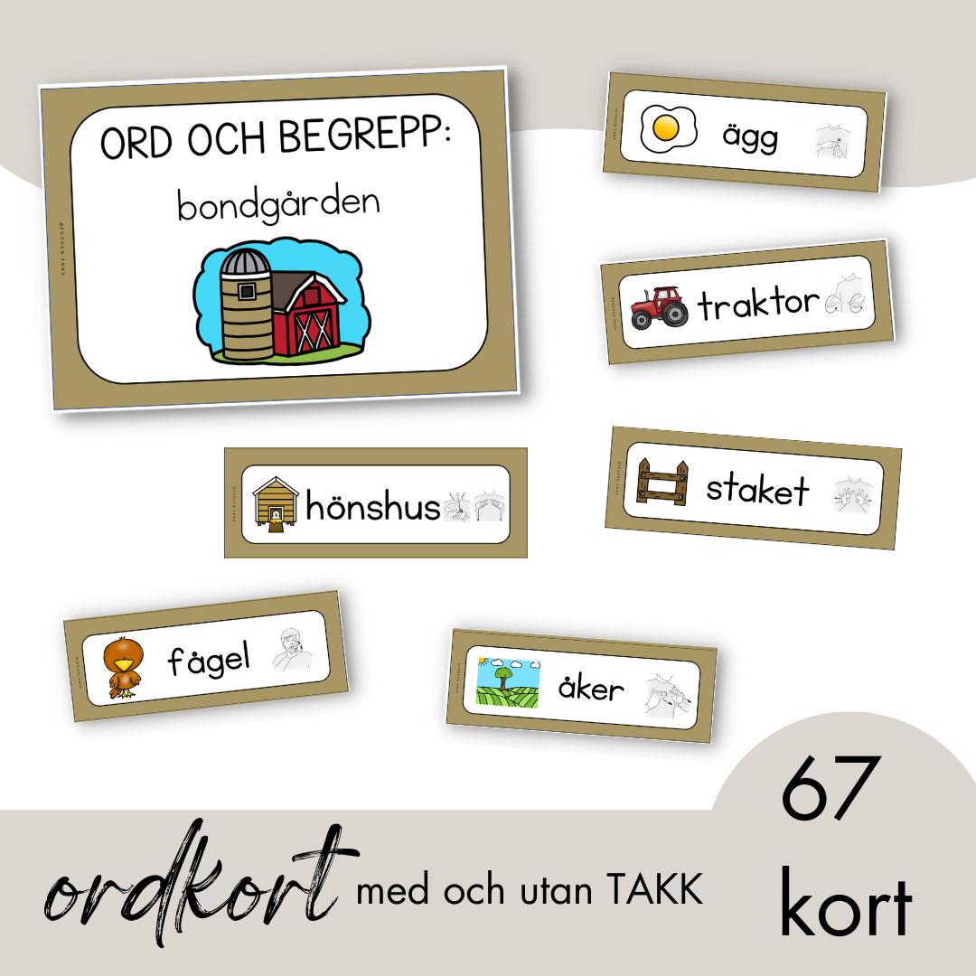 BONDGÅRDEN PAKET: Arbetshäfte, ordkort, målarbilder, hör vi ihop, TAKK mm.