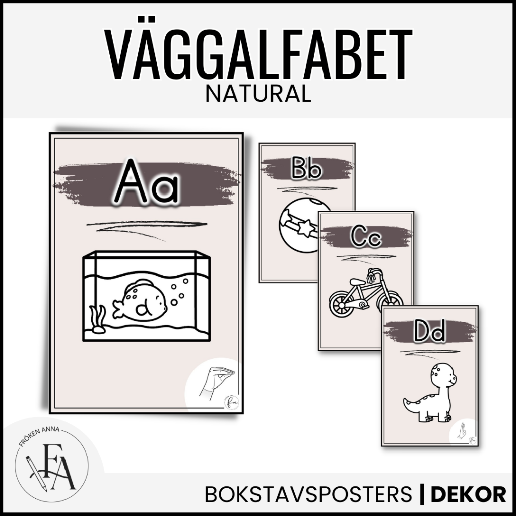 Väggalfabet med TAKK (tecken som stöd) – tema natural