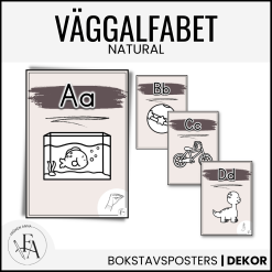 Väggalfabet med TAKK (tecken som stöd) - tema natural