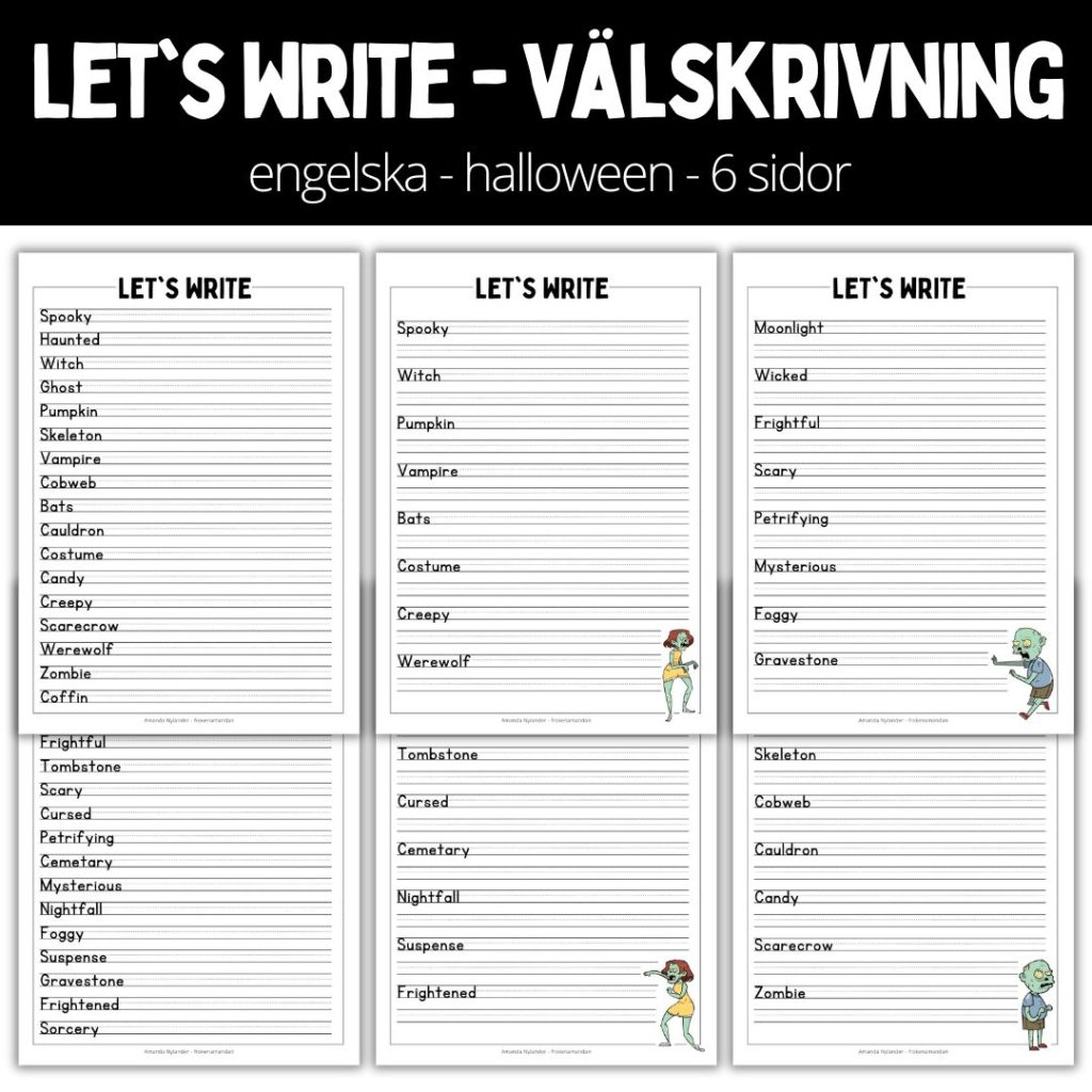 Let’s write – välskrivning – halloween – 6 sidor