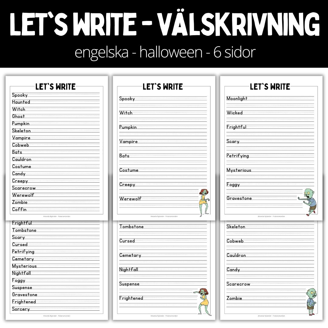 Let's write - välskrivning - halloween - 6 sidor