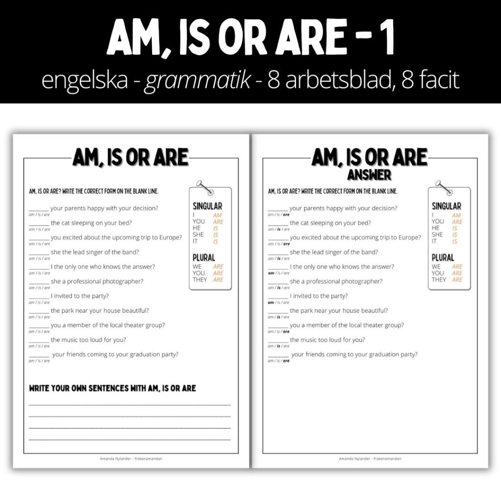 Arbetshäfte 1 – 16 sidor – am, is or are