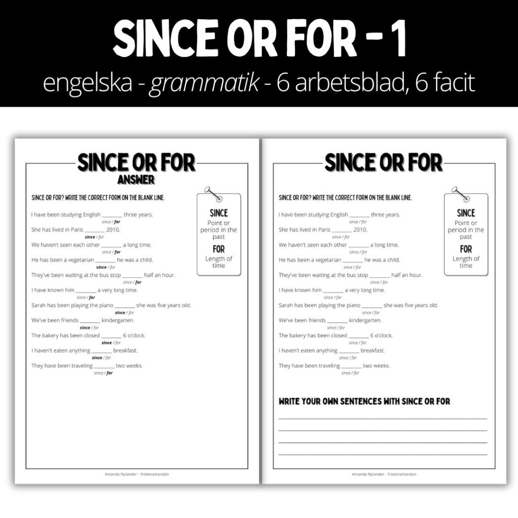 Arbetshäfte 1 – 12 sidor – since or for