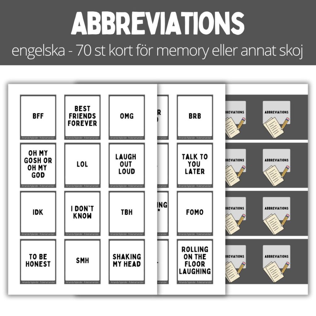Abbreviations – 70 st kort – för memory eller annat skoj
