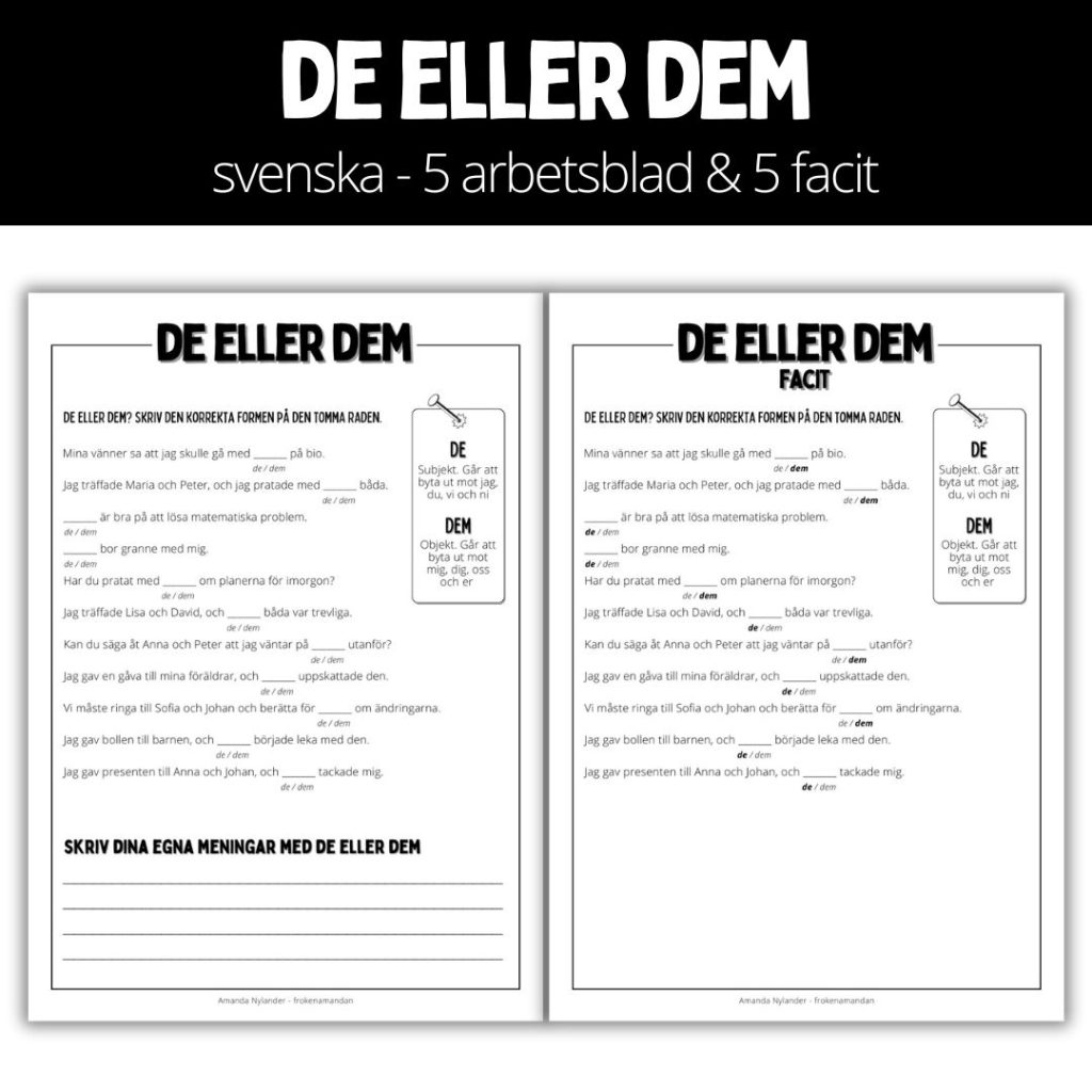 Arbetshäfte 1 – 10 sidor – de eller dem