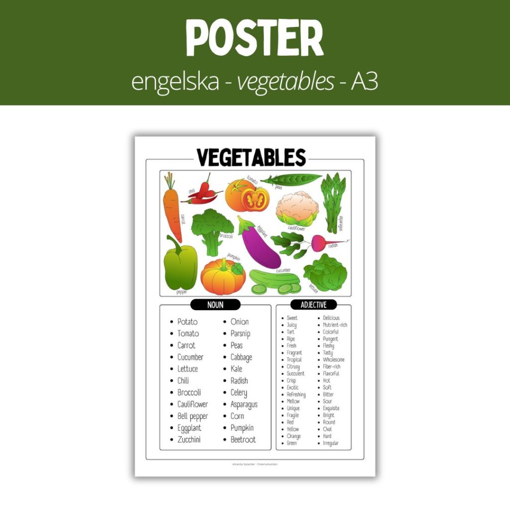 Poster – engelska – vegetables – A3