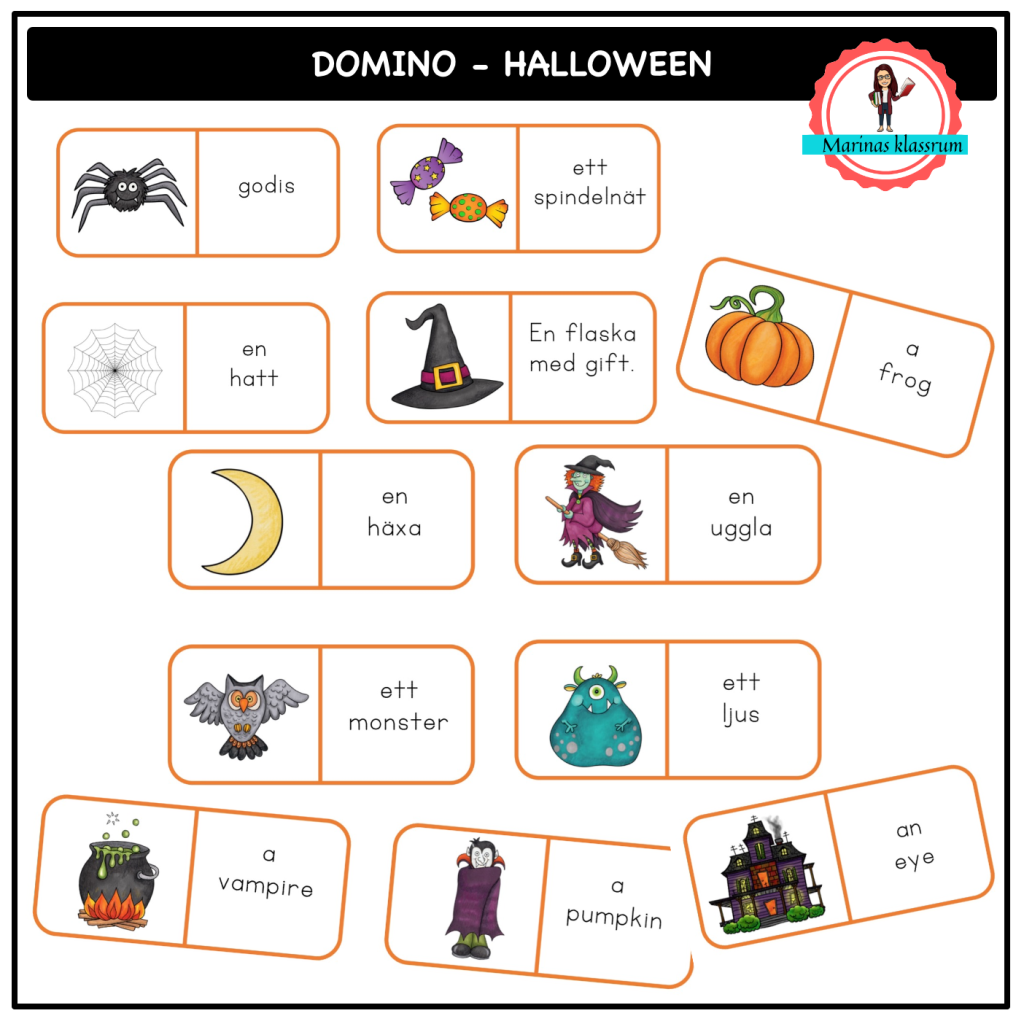 Läsdomino – Halloween – sv + eng