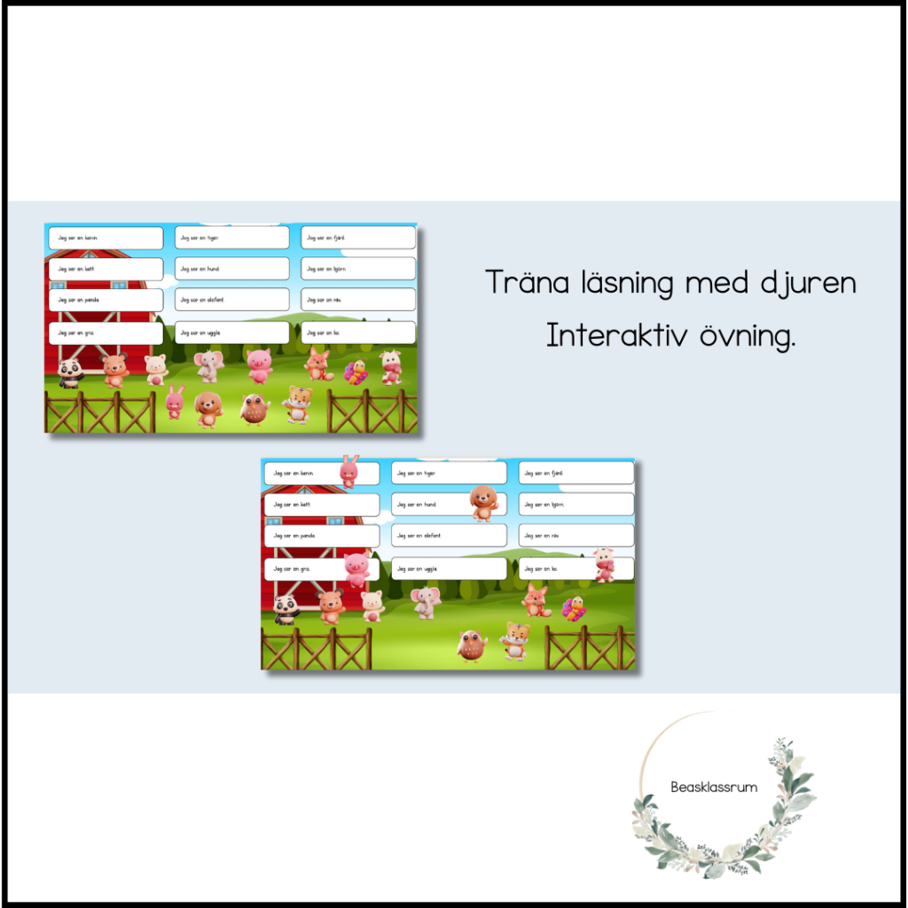 Läs med djuren – interaktiv övning