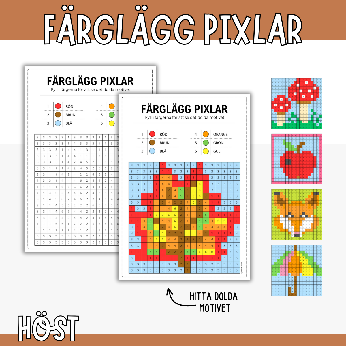 Pixelbilder - färglägg dolda motiv HÖST