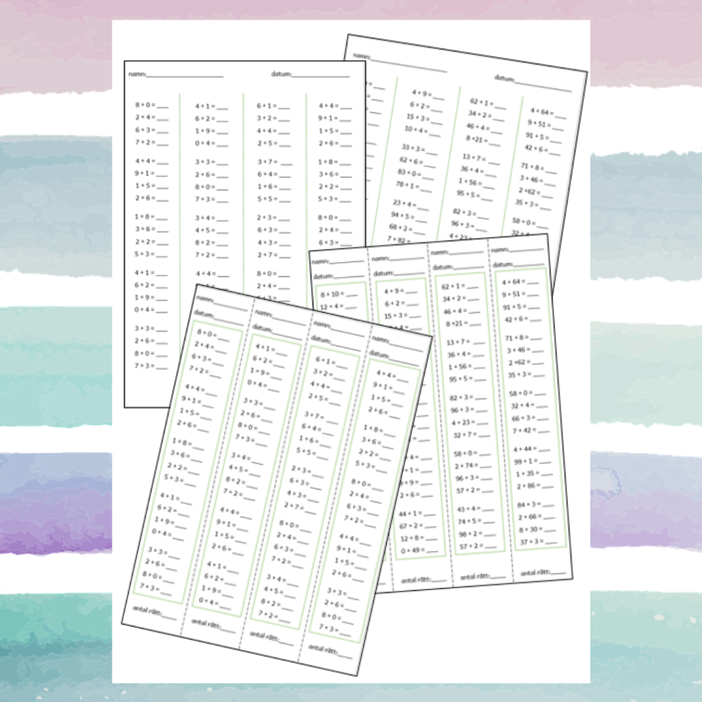 addition 0-10 och 0-100, träna och test