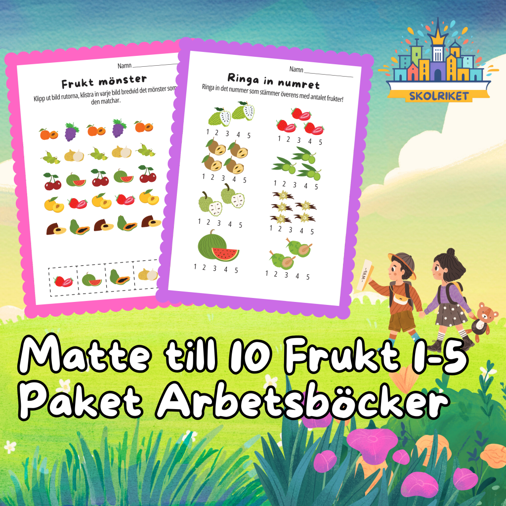 Matte till 10 Frukt Paket Nr 1 – 5 Arbetsböcker 75 Sidor