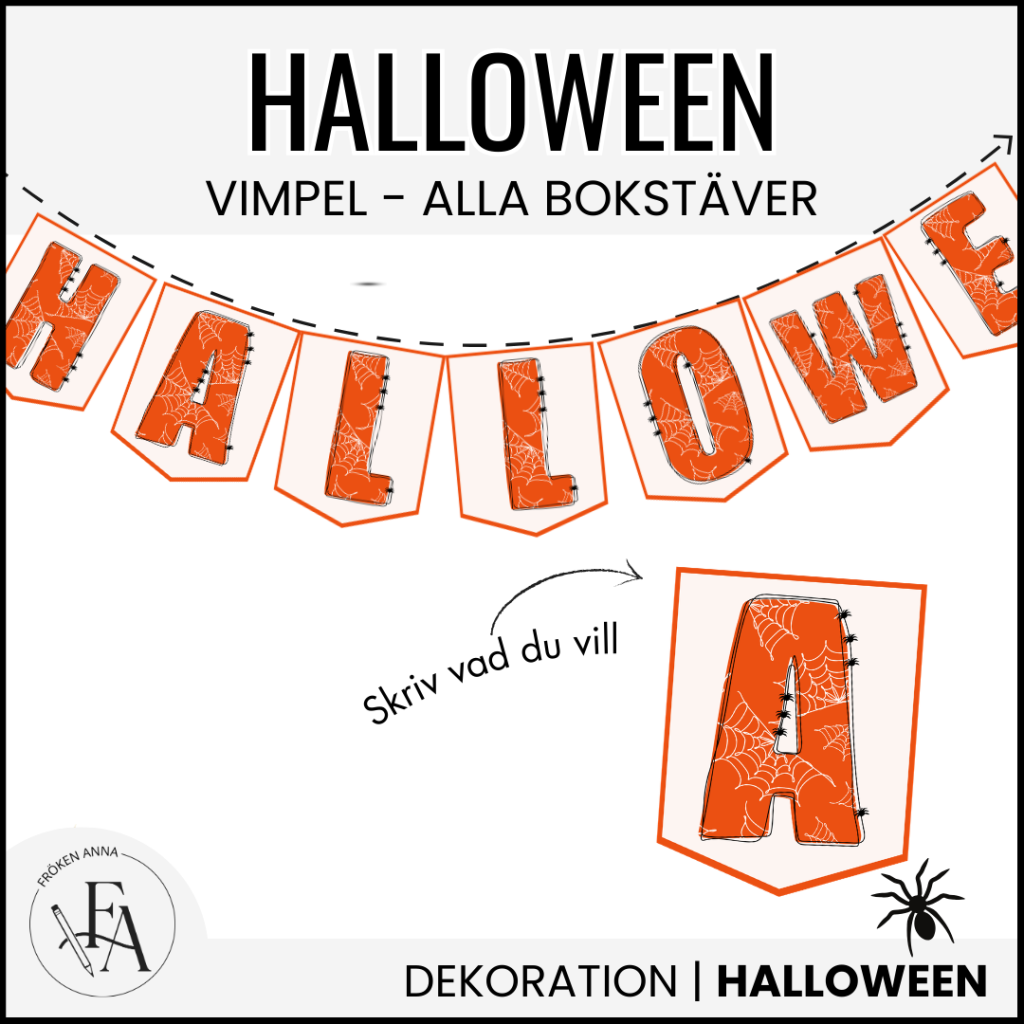 Halloweenvimpel alla bokstäver – skriv vad du vill!