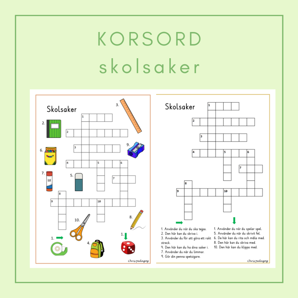 Korsord skolsaker