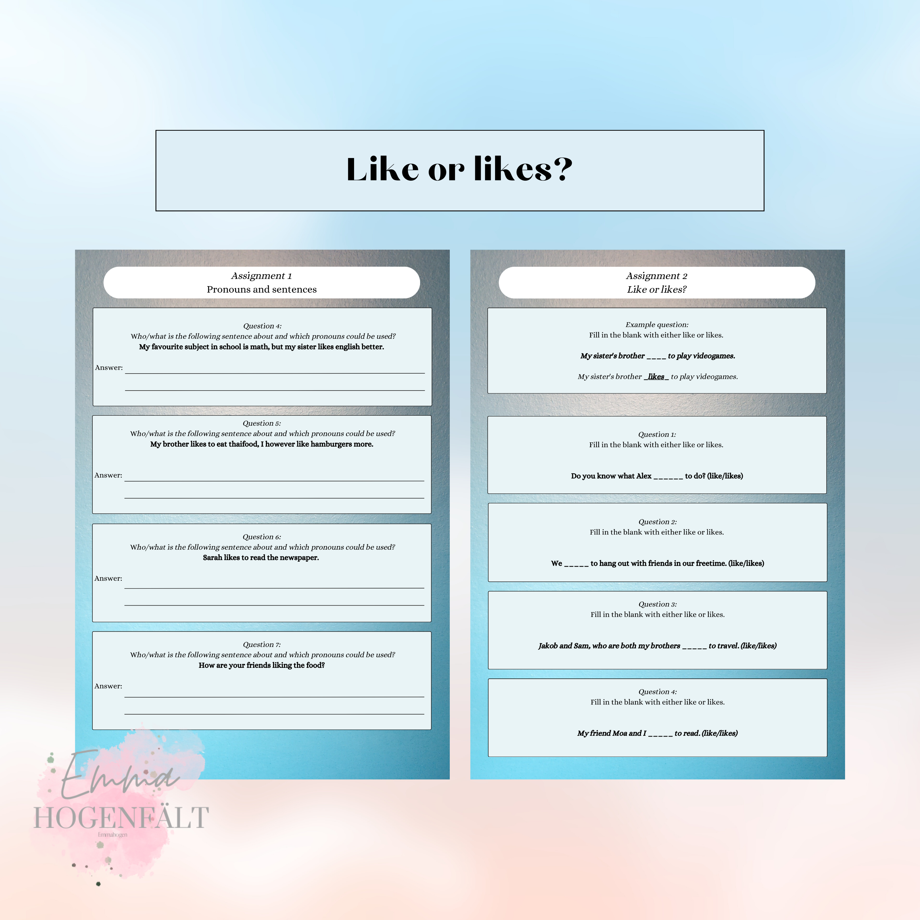 Like or likes - övningshäfte