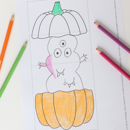 Halloweenpyssel - pumpa som öppnas, rita och färglägg egen figur