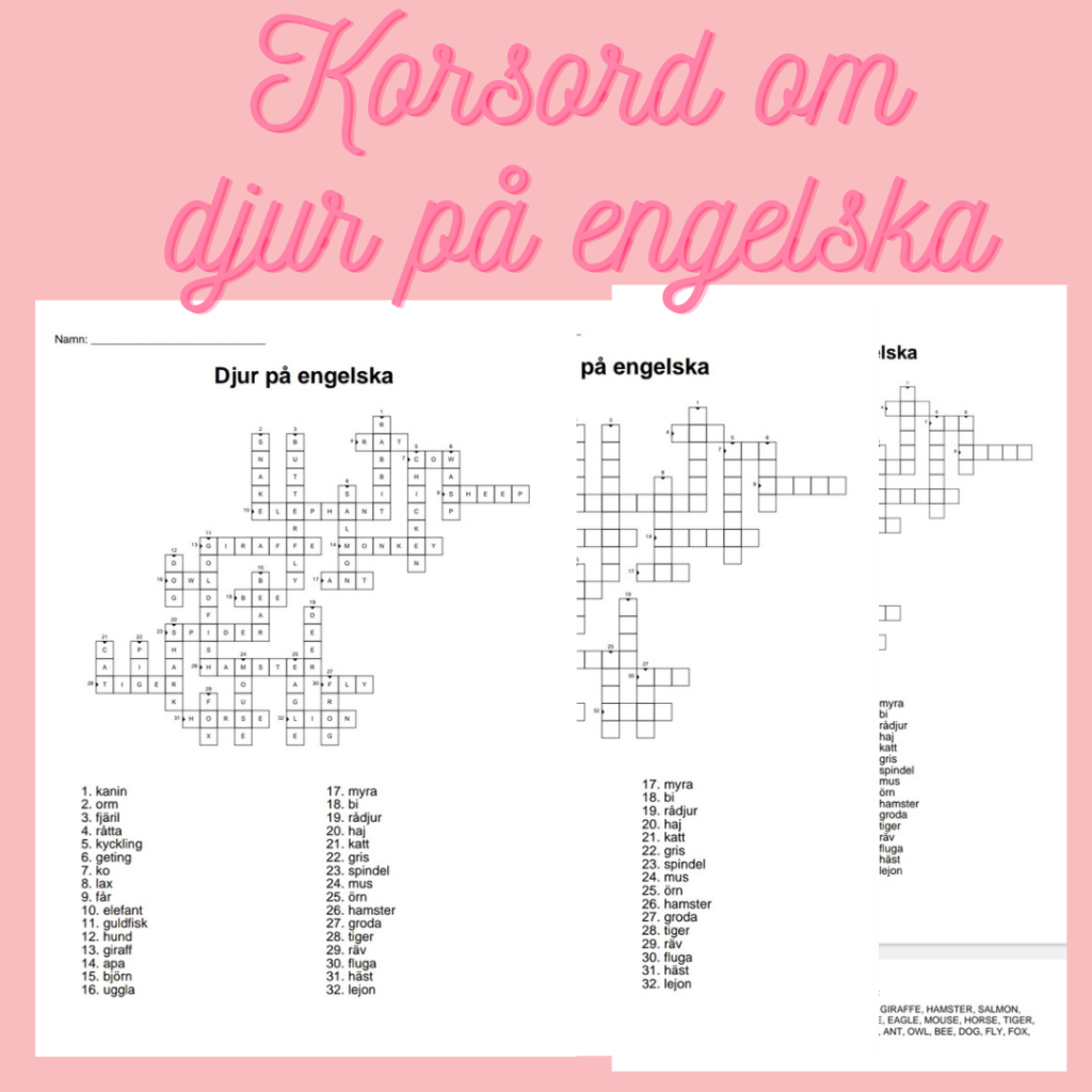 Korsord och ordsök om djur på engelska