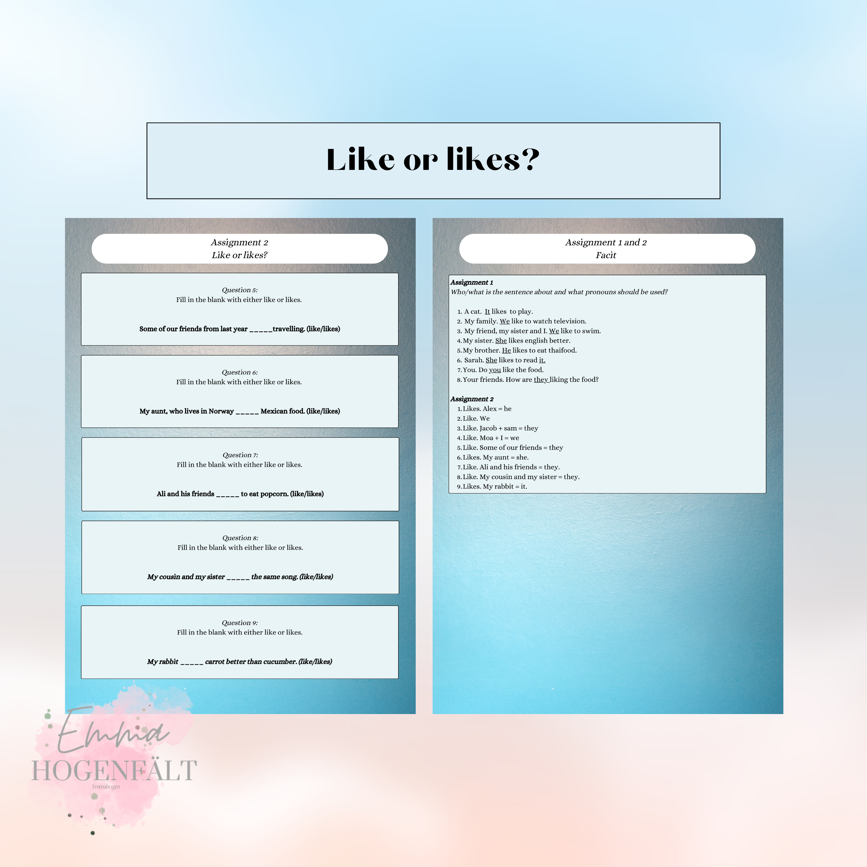 Like or likes - övningshäfte