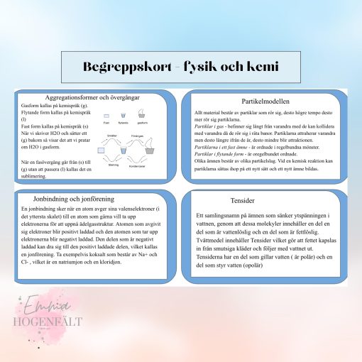 Begreppskort fysik + kemi