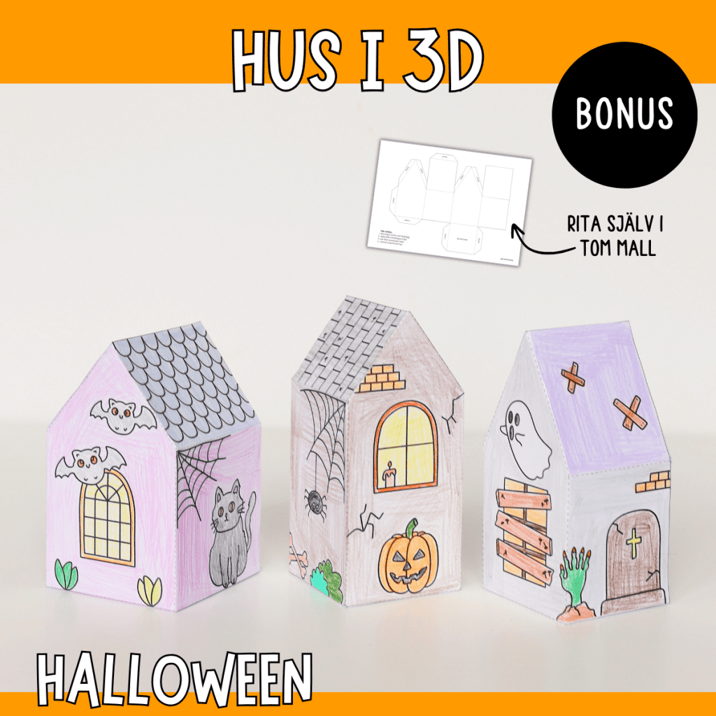 Halloweenpyssel – färglägg och gör hus i 3D till halloween