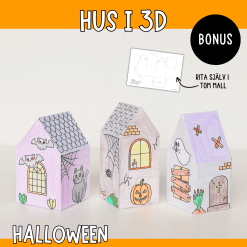 Halloweenpyssel - färglägg och gör hus i 3D till halloween