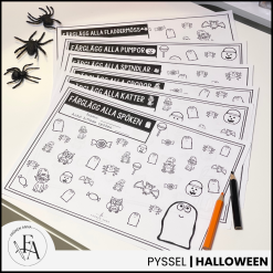 Läs-hitta-färglägg-räkna Halloween