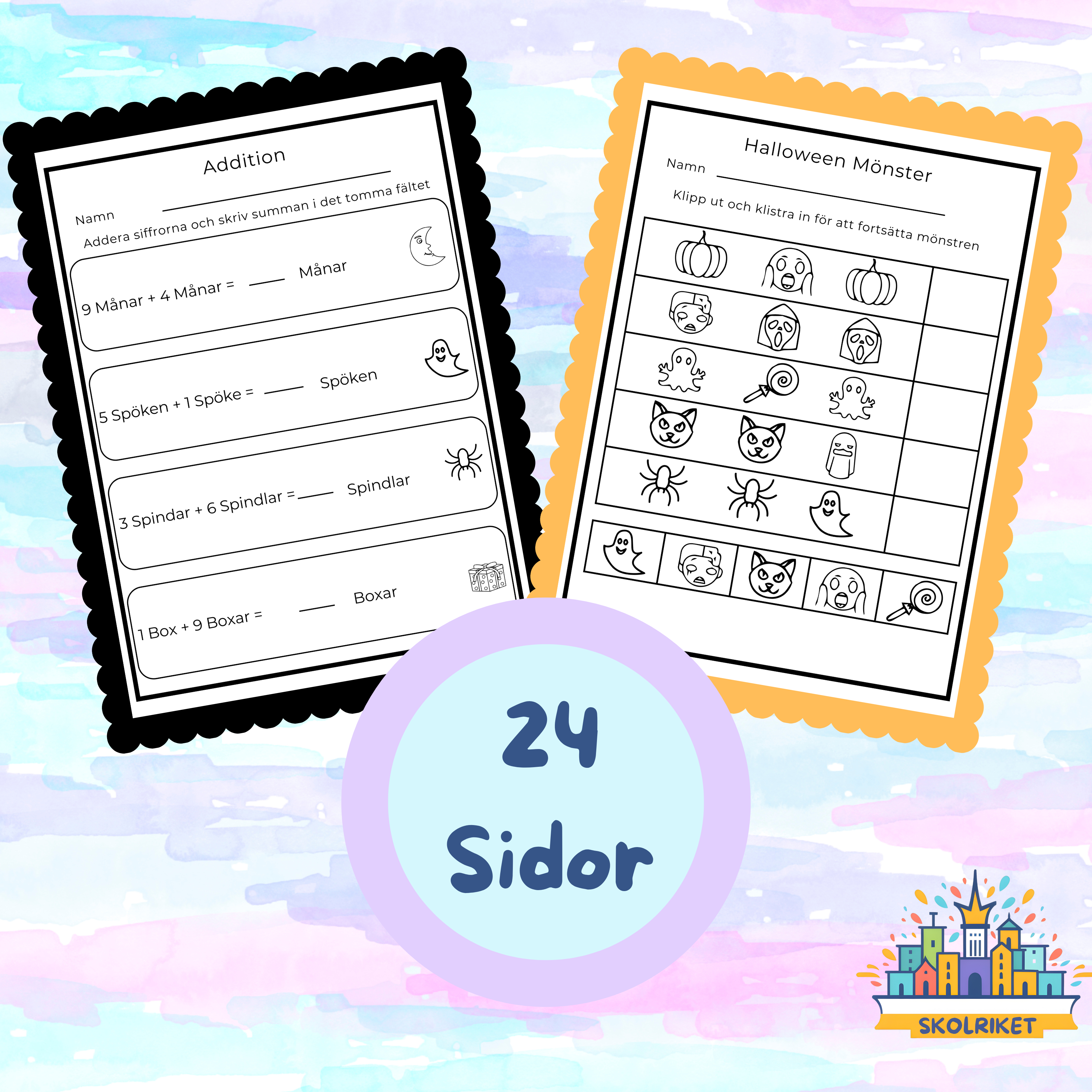 Halloween Matte Arbetsblad 24 sidor