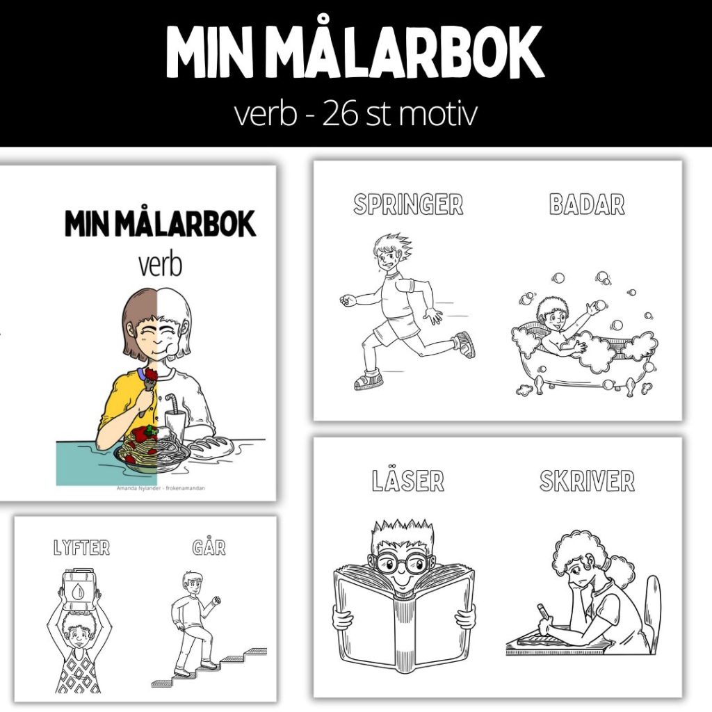 Min målarbok – verb – 26 motiv