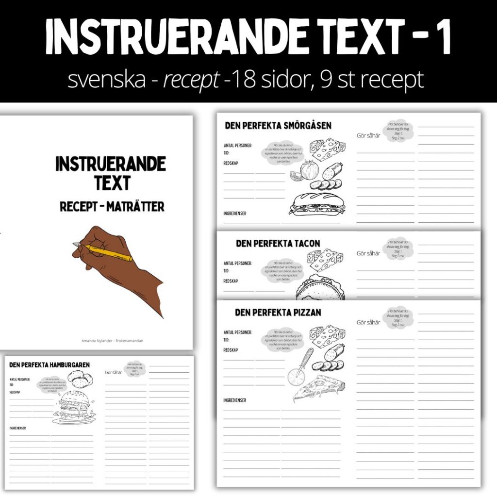 Instruerande text – 1 – recept -18 sidor, 9 st recept – middag