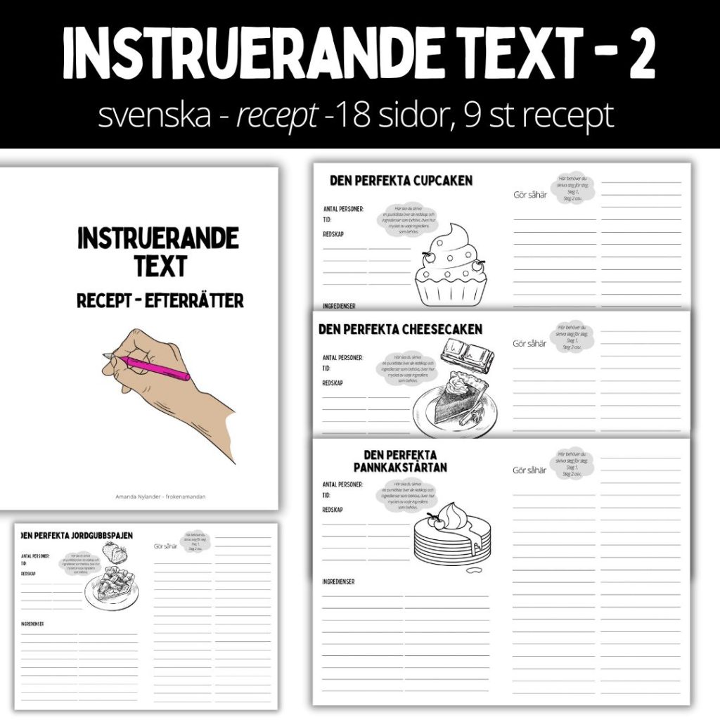 Instruerande text – 2 – recept -18 sidor, 9 st recept – fika