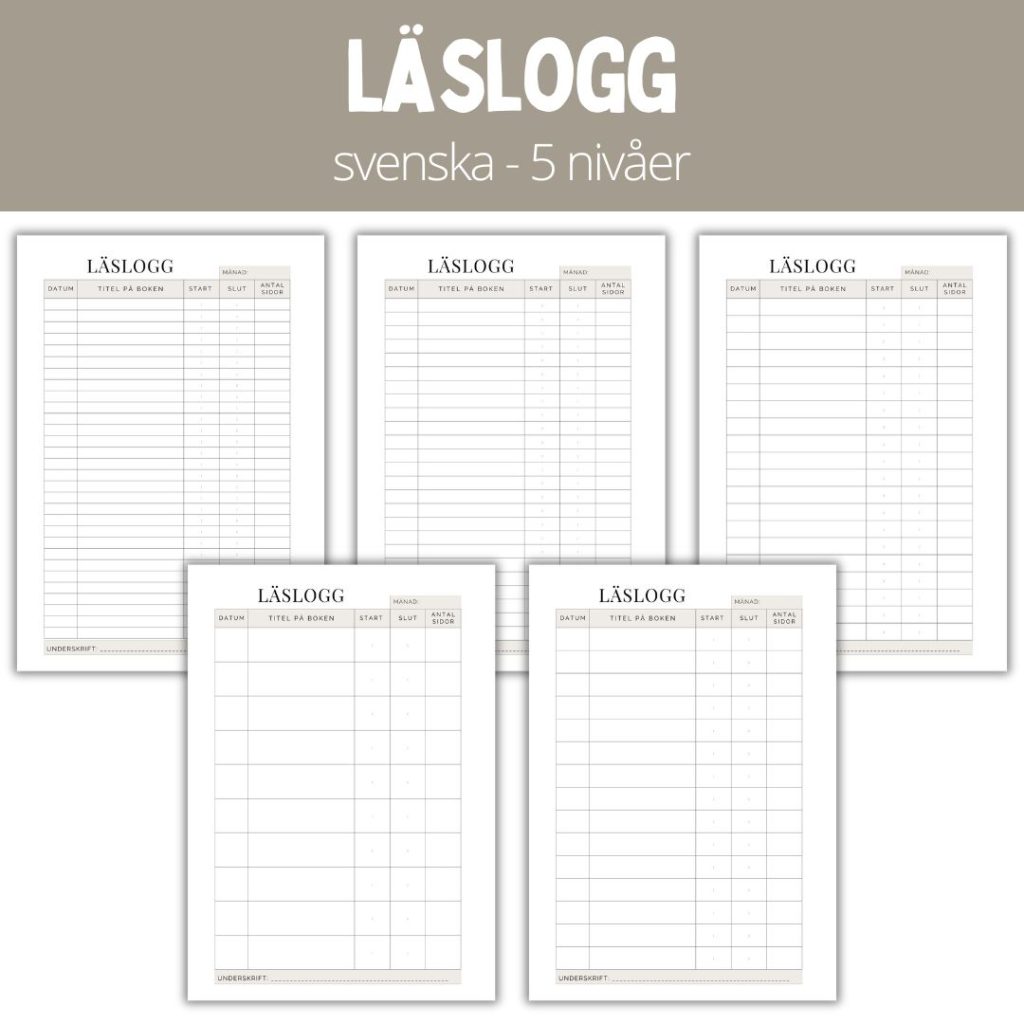 Läslogg – 5 nivåer