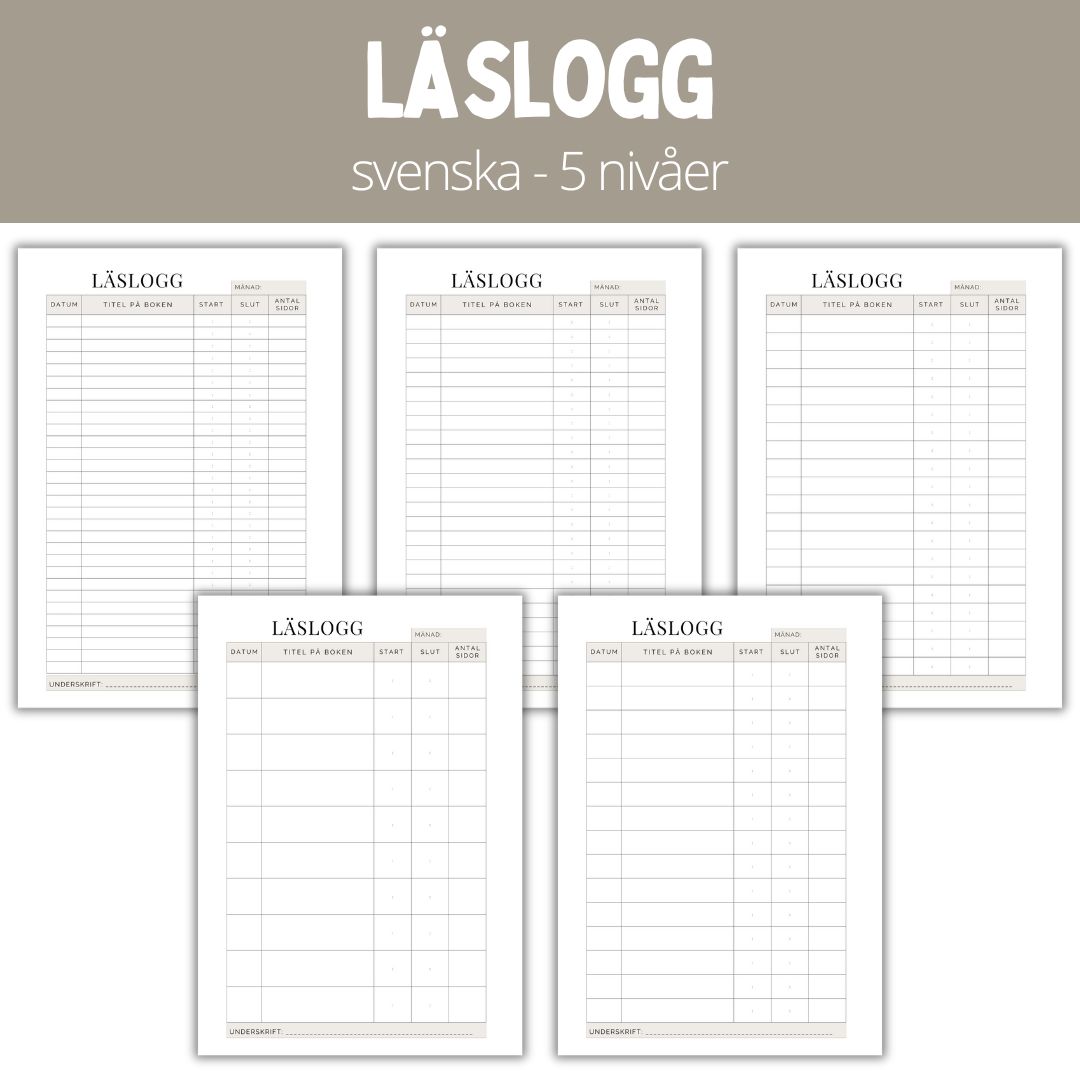Läslogg - 5 nivåer