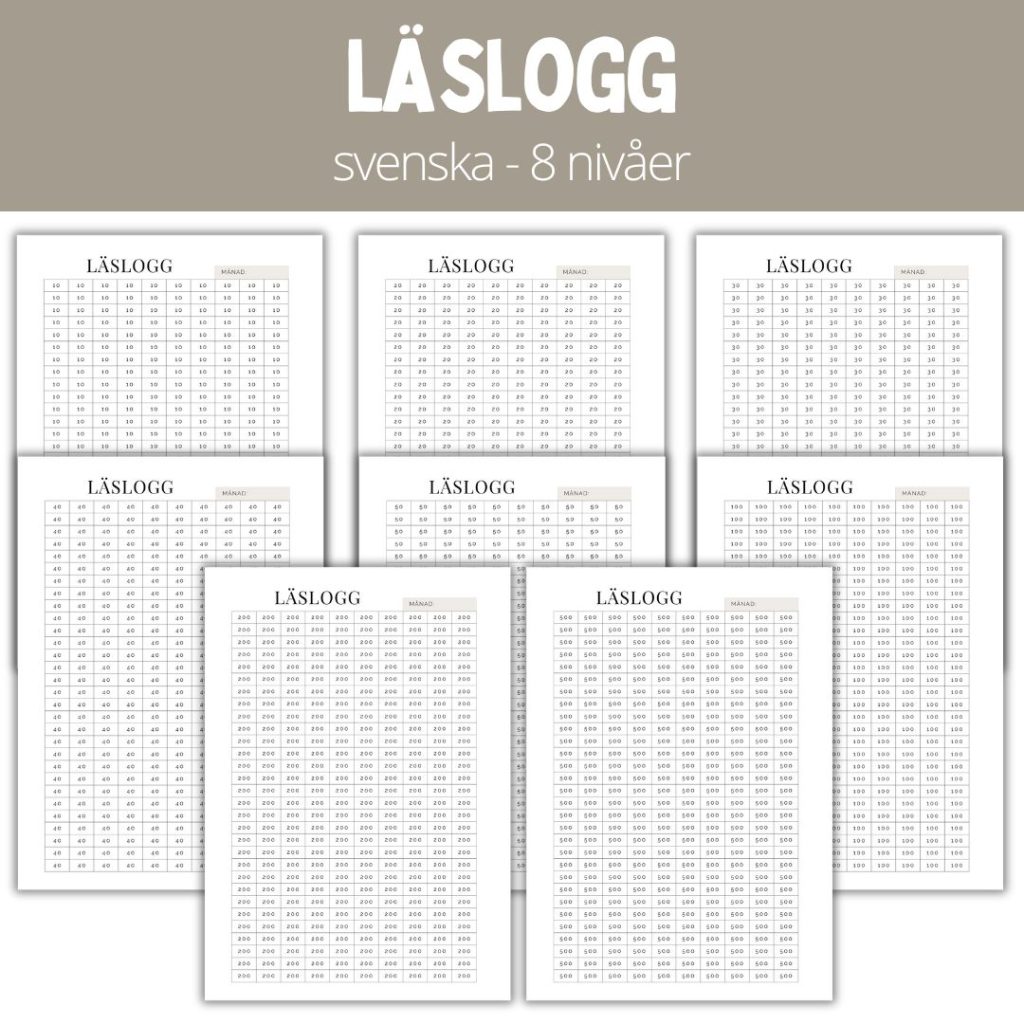 Läslogg – 8 nivåer – A4