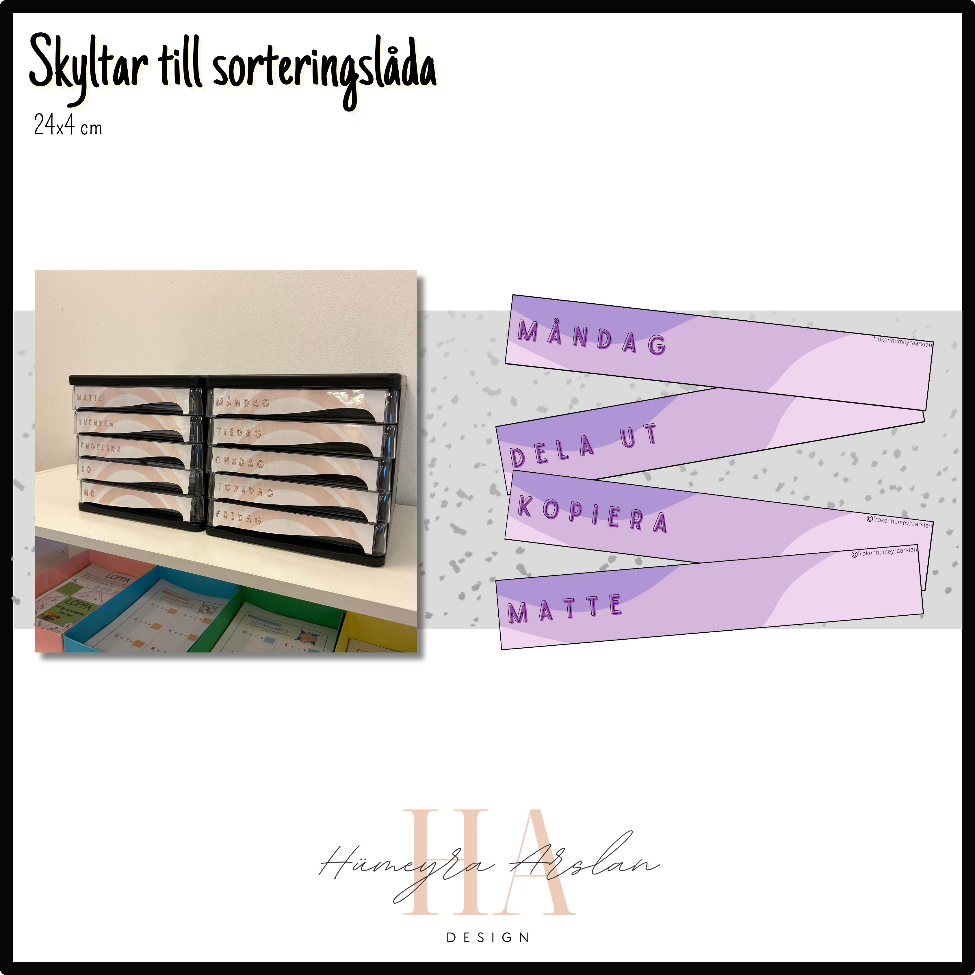 Skyltar till sorteringslåda: Lila