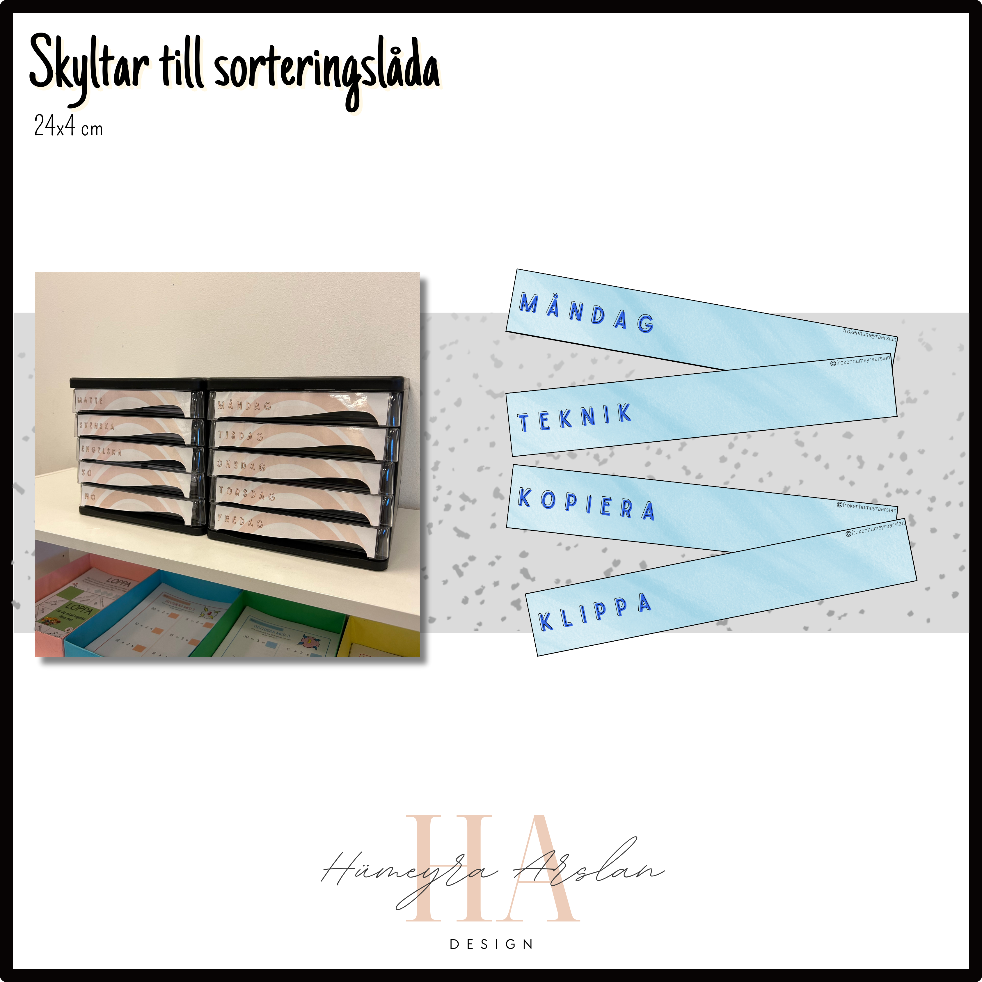 Skyltar till sorteringslåda: Blå