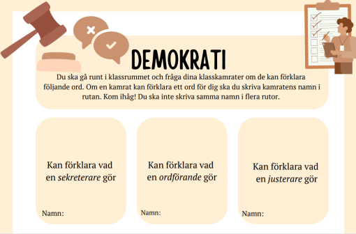 Konversationsbingo/Hitta någon som.. (Demokrati/Klassråd) Beige & pastell