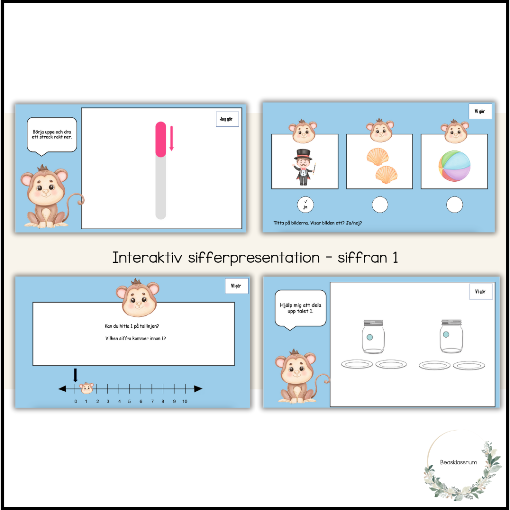Interaktiv sifferpresentation – prova på siffran 1