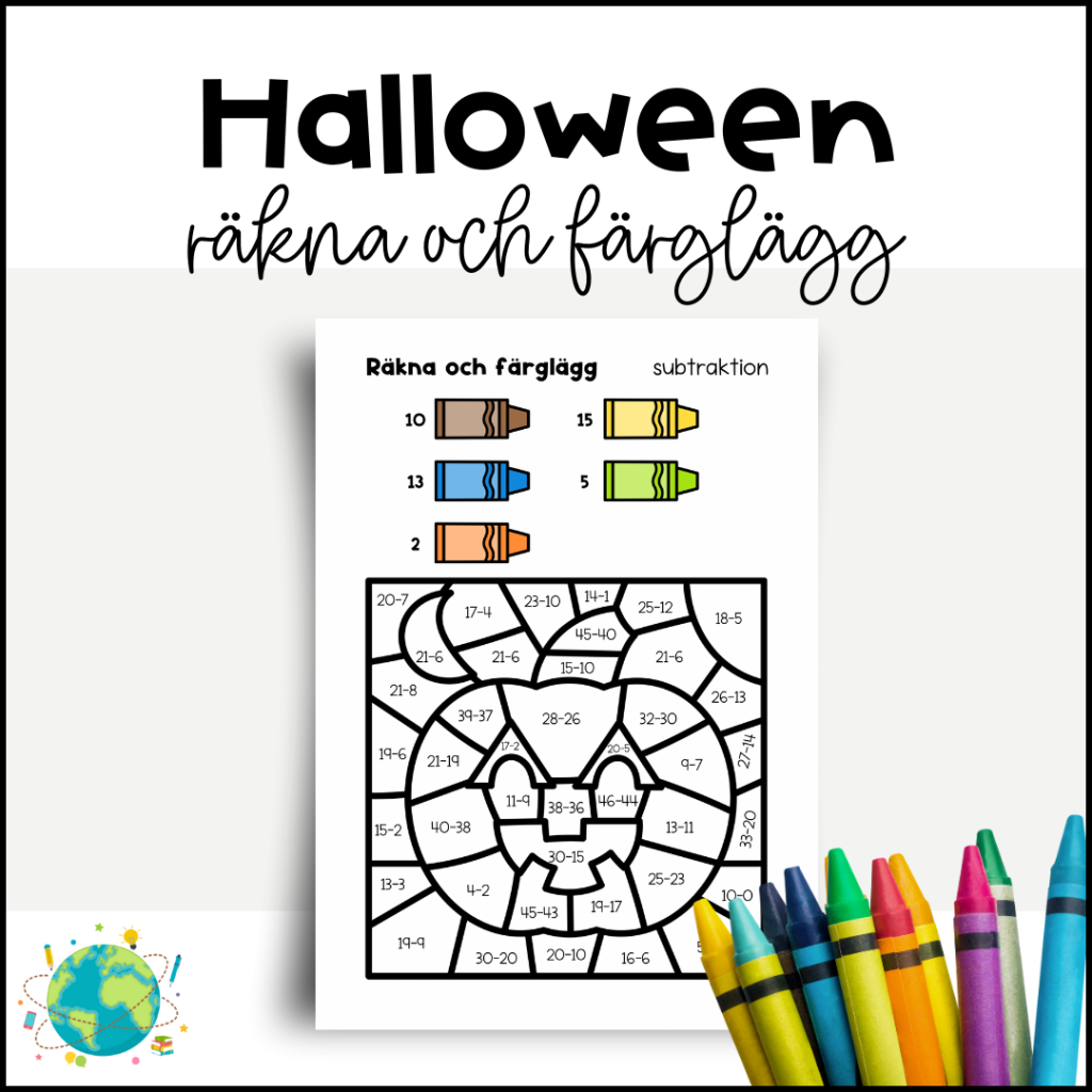 Halloween – Räkna och färglägg subtraktion