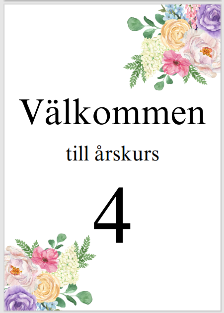 Korridorsskylt (Välkommen till åk, Välkommen till klass 1-9 A,B,C)