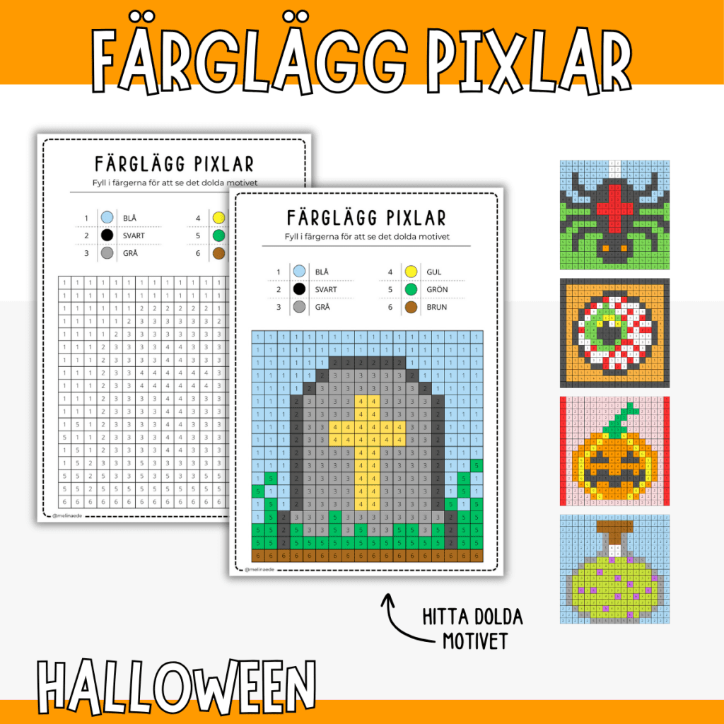 Pixelbilder – färglägg dolda motiv halloween