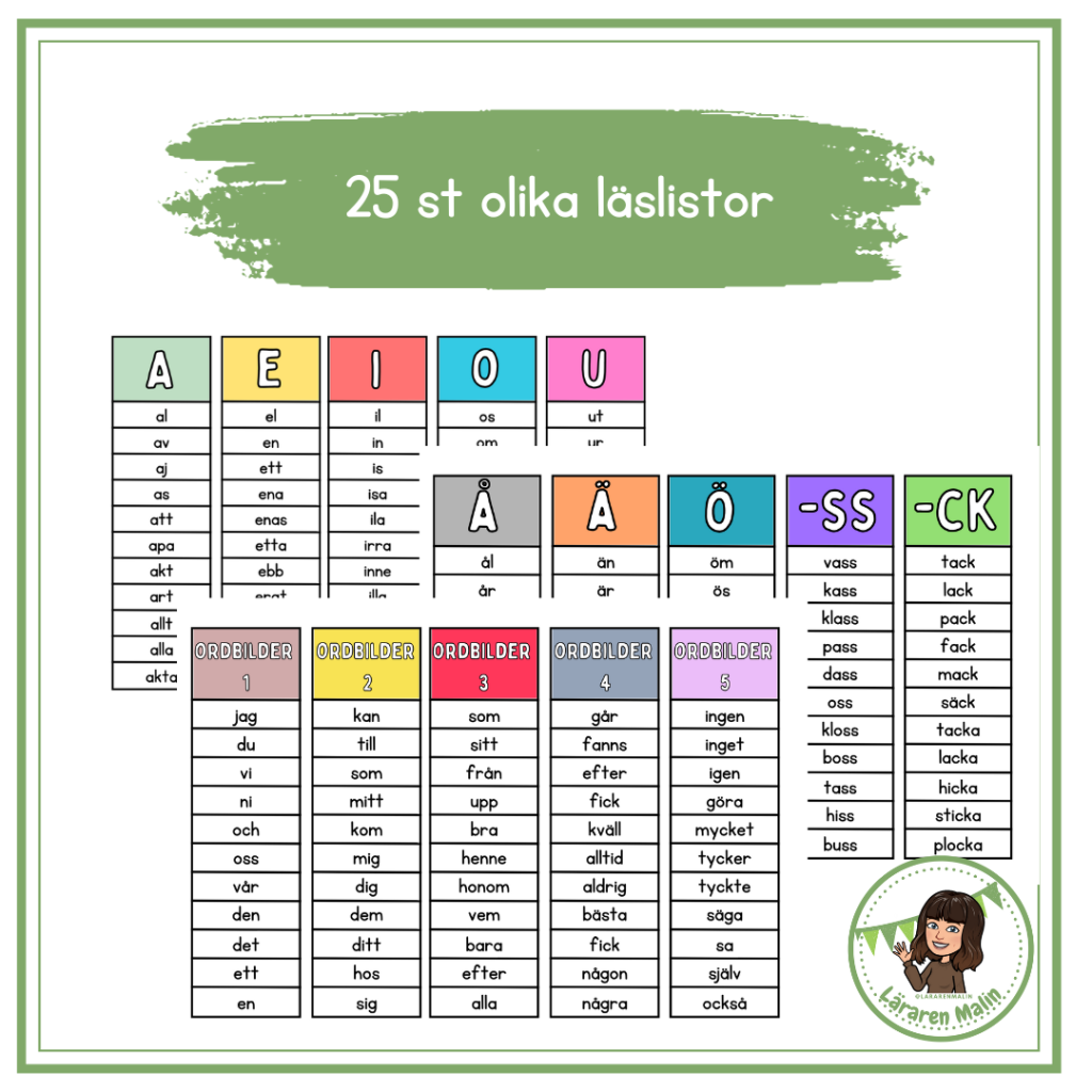 25 st olika läslistor (för tex parläsning / intensivläsning)