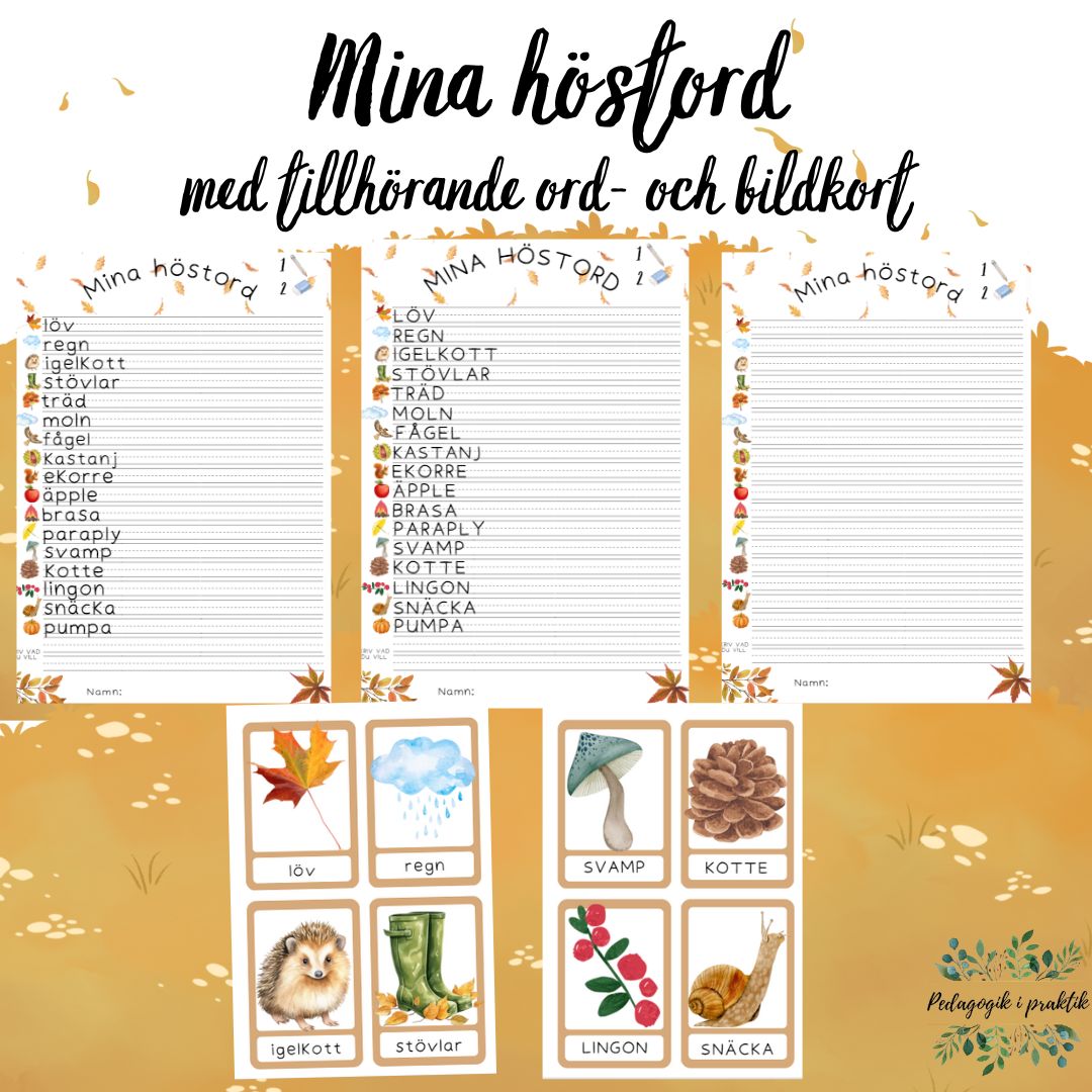 Mina höstord med tillhörande ord- och bildkort.