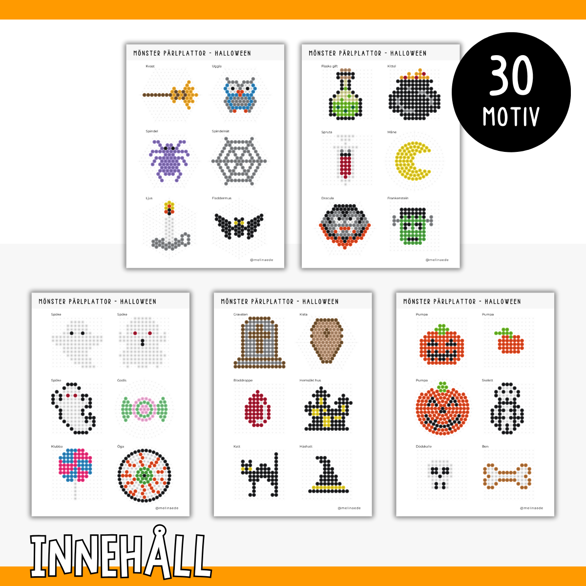 30 mönster till pärlplattor - tema halloween